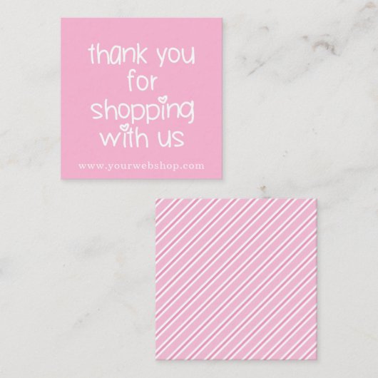 ショッピングありがとう – かわいいホットピンクのWebショップ スクエア名刺 (正面/裏面)