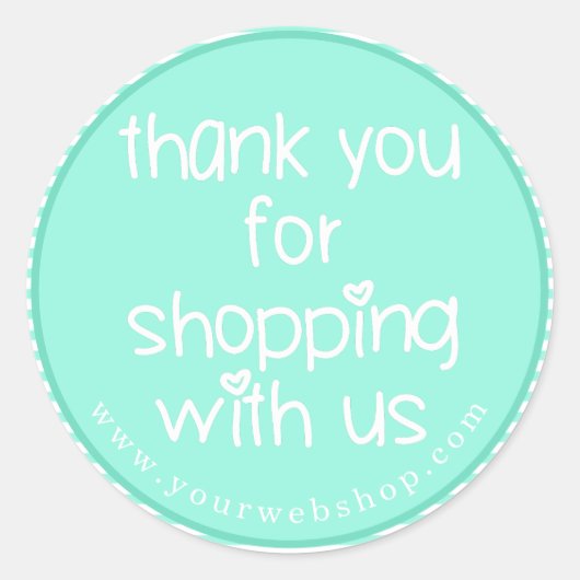 ショッピングありがとう – ティール(緑がかった色)ストライプのくもの巣事業 ラウンドシール (正面)