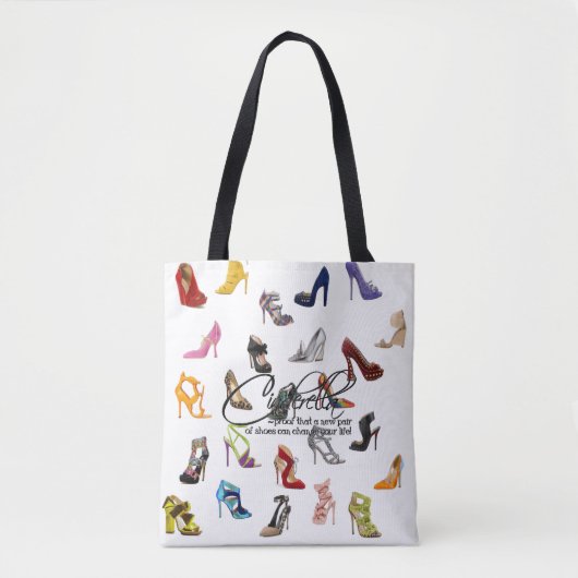 ショッピングのトートのシンデレラの引用文はかかとポンプに蹄鉄を打ちます トートバッグ (正面)