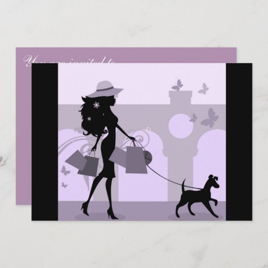 ショッピングのパーティガール日はパーティを楽しみます 招待状 (正面/裏面)