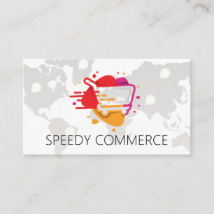 ショッピングカート   E-Commerceロゴ  ワールドワイド 名刺