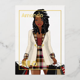 ショッピングガールバースデーパーティーフォイル招待状 箔招待状