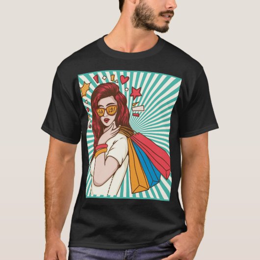ショッピングバッグ付き美女 Tシャツ (正面)