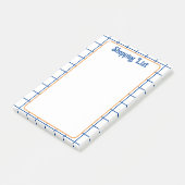 ショッピングリストブルーオレンジ色の正方形グリッドボーホパターン ポストイット (アングル)