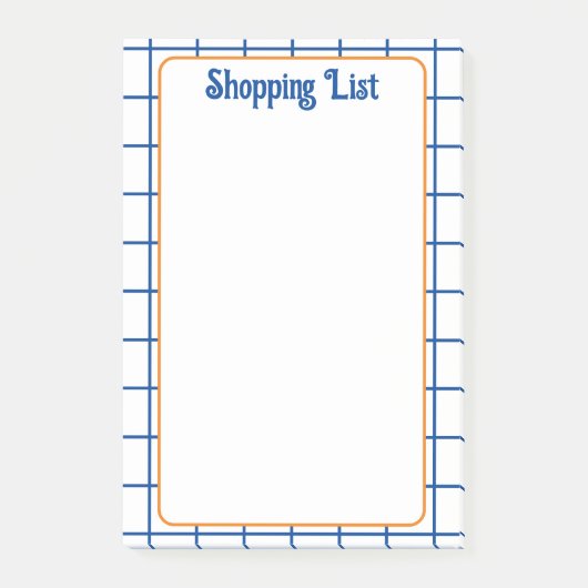 ショッピングリストブルーオレンジ色の正方形グリッドボーホパターン ポストイット (正面)