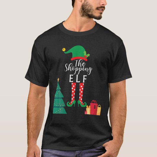 ショッピング小妖精や小人グループマッチングファミリークリスマスプレゼント Tシャツ (正面)