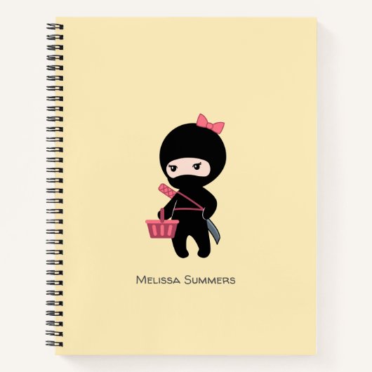 ショッピング忍者ガール名前をカスタムするオンイエロー ノートブック (正面)