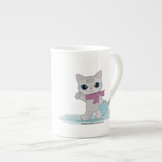 ショッピング猫 ボーンチャイナマグカップ (正面右)