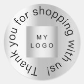 ショッピング・ビジネス・ロゴ・シルバーありがとう ラウンドシール (正面)