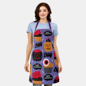 ショップハロウィーンカップケーキエプロン、ハロウィーンベーカーズ エプロン (着用した状態)