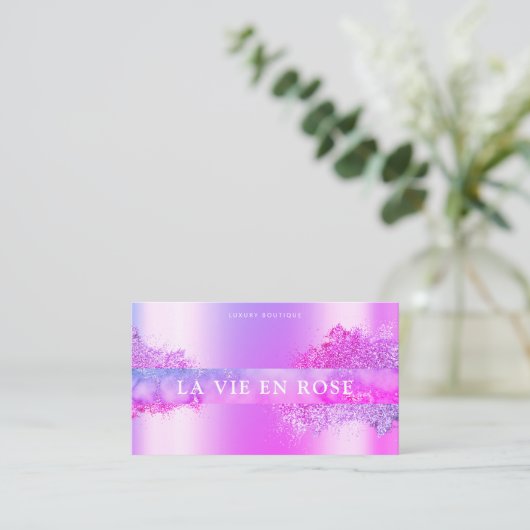 ショップパープルモダンピンクグリッターブティエレガントック 名刺 (スタンド正面)