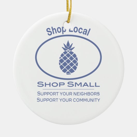 ショップローカル、ショップスモールブルーパイナップル セラミックオーナメント (正面)