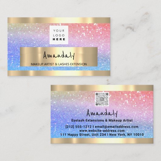 ショップQRコードロゴホログラフィックレインボー 名刺 (正面/裏面)