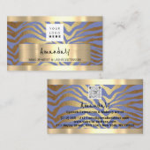 ショップQRコードロゴメタリック金ゴールド、ライトブルー 名刺 (正面/裏面)