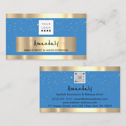 ショップQRコードロゴライトブルーとスター 名刺 (正面/裏面)
