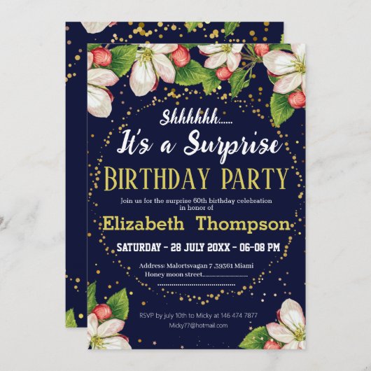 ショッ驚きのフローラモダングリッター60日 招待状 (正面/裏面)