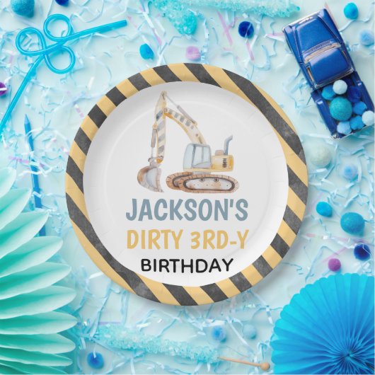 ショベルイエロー建築ダーティ3rdyプレート ペーパープレート (パーティー)