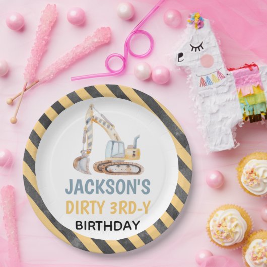 ショベルイエロー建築ダーティ3rdyプレート ペーパープレート (パーティー)
