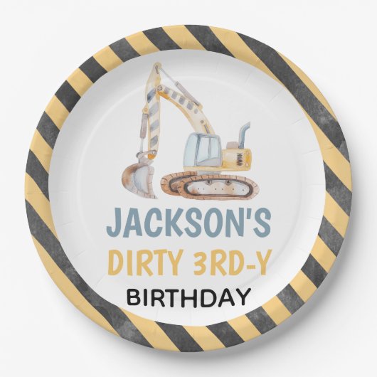 ショベルイエロー建築ダーティ3rdyプレート ペーパープレート (正面)