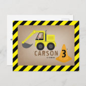 ショベルカーの建設テーマの誕生日 ポストカード (正面/裏面)