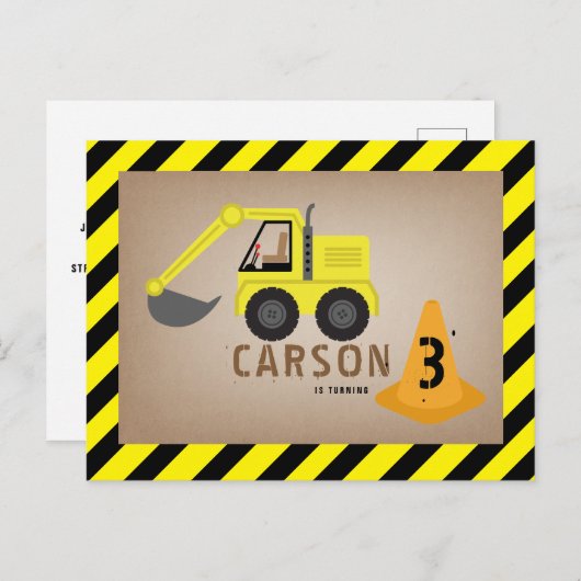 ショベルカーの建設テーマの誕生日 ポストカード (正面/裏面)