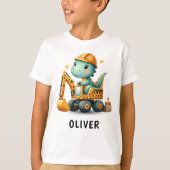 ショベルカーを操作するワーカーダイナソー Tシャツ (正面)