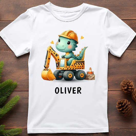 ショベルカーを操作するワーカーダイナソー Tシャツ