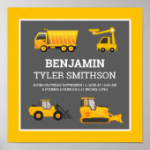 ショベルカー ダンプトラック 建設 ベビー 誕生 統計 ポスター (正面)