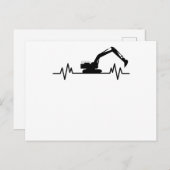 ショベルカー ハートビート モチーフ 建設作業員 ギフト ポストカード (正面/裏面)