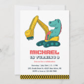 ショベルカー ビルダー 建設 工事現場の恐竜 子供の誕生日 招待状 (正面)