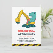 ショベルカー ビルダー 建設 工事現場の恐竜 子供の誕生日 招待状 (スタンド正面)