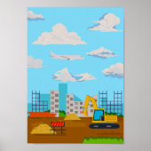 ショベルカー 子供部屋 ポスター 建設現場 プリント (正面)