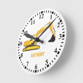 ショベルパーソナライズされた建築トラック ラウンド壁時計 (傾斜)