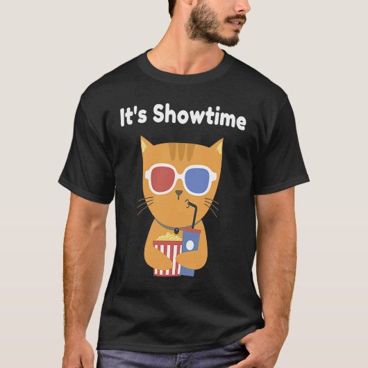 ショーが始まるよ かわいい猫の3Dメガネ Tシャツ (正面)