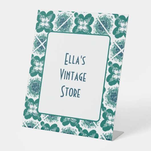 ショーウィンドウSmall Businessレトロタイルパターン 台座サイン (正面)