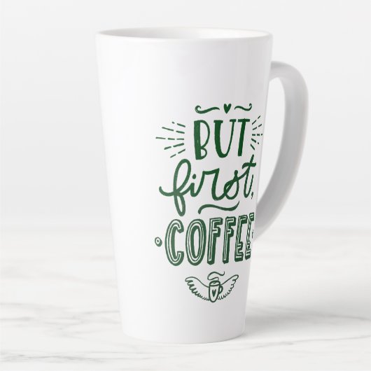 ショートコーヒー引用文グリーン書道背 カフェラテマグ (右アングル)