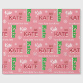 ショートネームタイポグラフィピンククリスマスパーソナライズされた ラッピングペーパー (フラット)