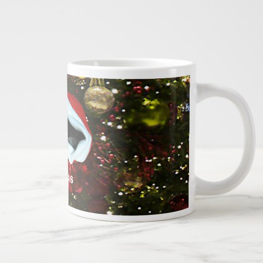 ショートヘアグレーキャットレッドサンタハットクリスマス20XX ジャンボコーヒーマグカップ (右)