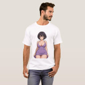 ショートヘアパープルドレス熱いアニメの女の子 Tシャツ (正面フル)