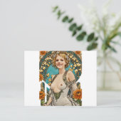 ショートヘアブロンドV2ミュシャスタイルアート ポストカード (スタンド正面)