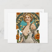 ショートヘアブロンドV2ミュシャスタイルアート ポストカード (正面/裏面)