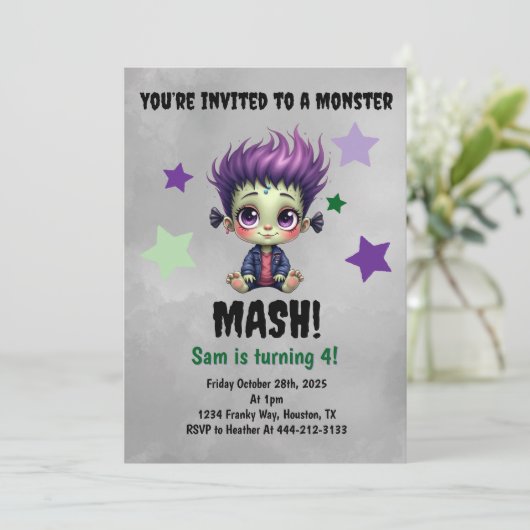 ショートヘアモンスターマッシュ誕生日パーティー 招待状 (スタンド正面)
