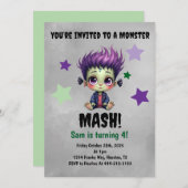 ショートヘアモンスターマッシュ誕生日パーティー 招待状 (正面/裏面)
