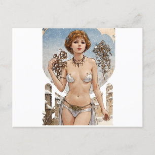ショートヘアレッドヘッドV2ミュシャスタイルアート シーズンポストカード