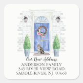 ショートヘア猫ブルードア新しいアドレスラベルシール スクエアシール (正面)