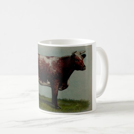 ショートホーン牛のヴィンテージの絵を描くこと コーヒーマグカップ (正面右)