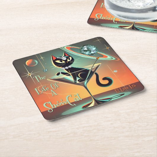 ショールガール猫の生活 スクエアペーパーコースター (アングル)