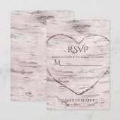 シラカバの木と彫刻ハートのラスティックな結婚式RSVP 出欠カード (正面/裏面)