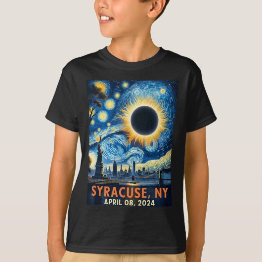 シラキュースニューヨーク太陽のトータルEclipse 2024 Starry Tシャツ (正面)