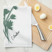 シラントロハーブガーデンコリアンダーイラストレーション キッチンタオル (四つ折り)